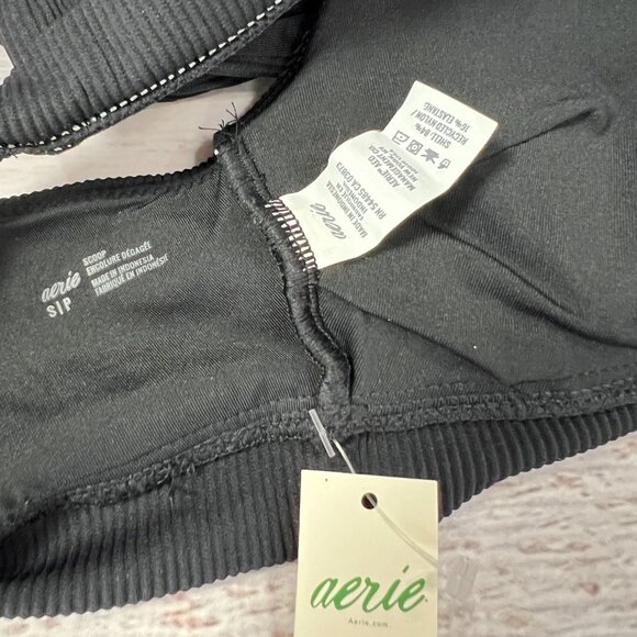 NEW Aerie Ribbed Scoop Bikini Bralette Size S Black Wide Strap Top NWT - Picture 7 of 8
